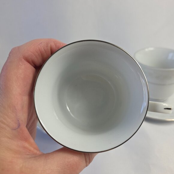 TWO Crown Ming Queen's Lace Cup & Saucer Sets White Flowers Platinum Trim - Picture 11 of 16